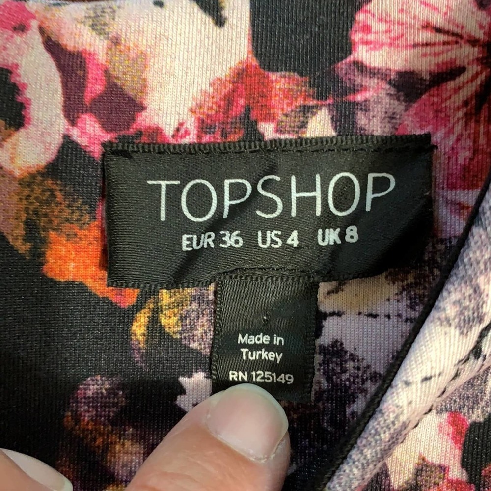Topshop Black Scuba Floral Print Bodycon Dress Women's 4 - Picture 6 of 11